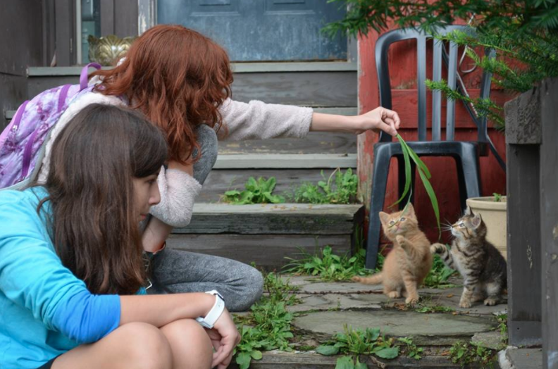 arts camp campers with cats